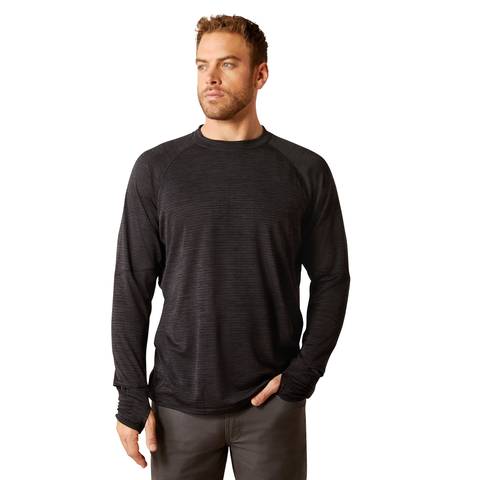 Ariat Rebar Gridwork long sleeve crewneck t-shirt in black, front view