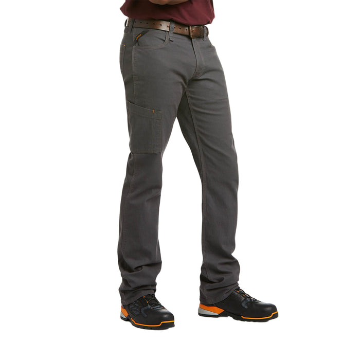 Ariat Rebar M4 low rise DuraStretch straight leg work pant in rebar grey, extended waist sizes
