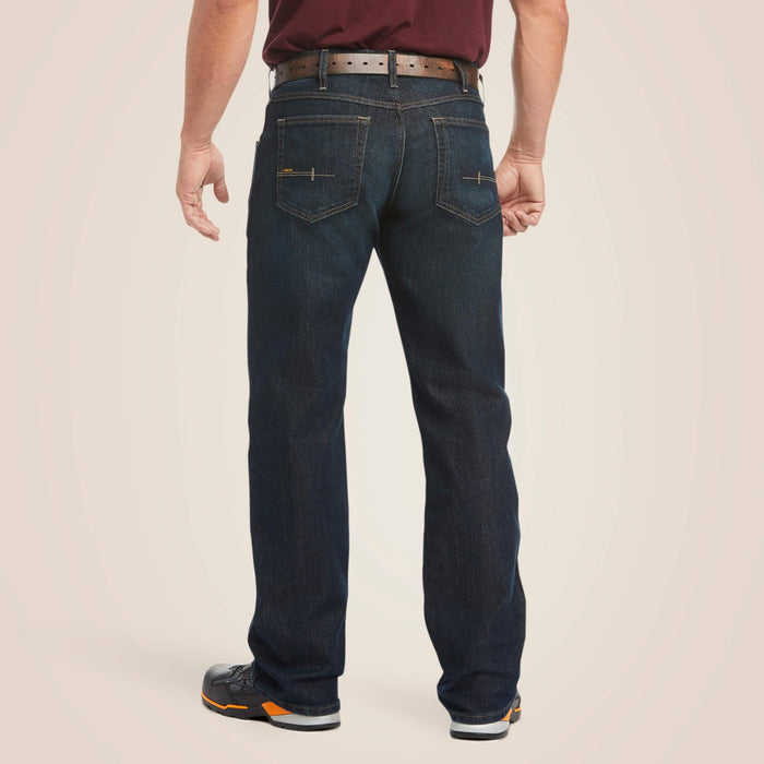 Back view of the Ariat Rebar M5 straight leg DuraStretch stackable work jean, rear pockets