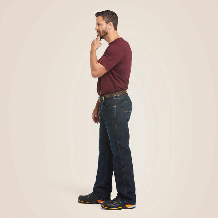 Full-length view of the Ariat Rebar M5 straight leg DuraStretch stackable work jean