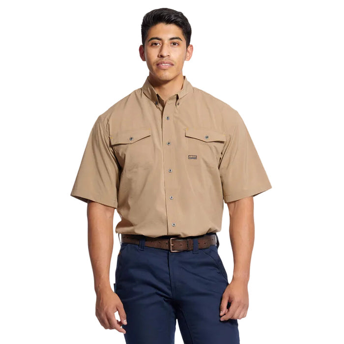 Ariat Rebar VentTEK DuraStretch short sleeve work shirt in khaki, big and tall sizes available