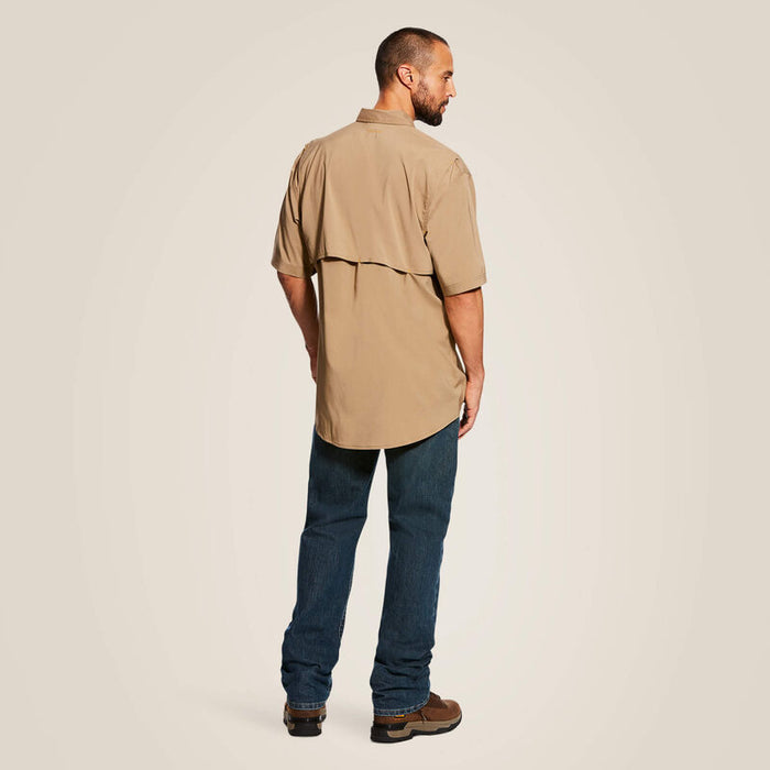 Back view of the Ariat Rebar Made Tough VentTEK work shirt in khaki, rear ventilation