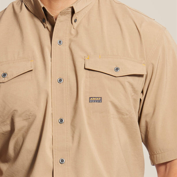 Ariat Rebar VentTEK work shirt in khaki with sun protection, detail view of the fabric