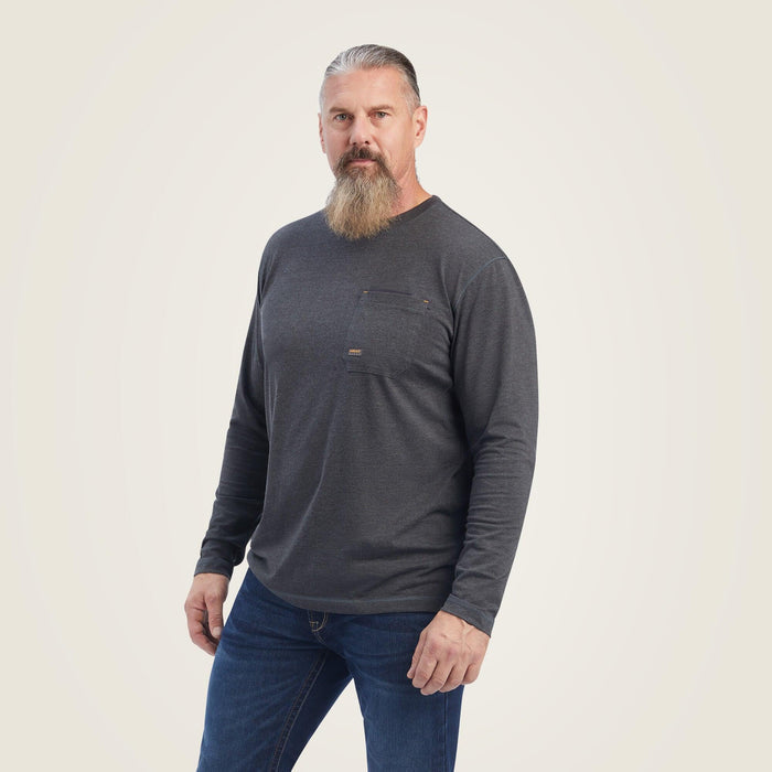 Back view of the Ariat Rebar Workman Born For This graphic tee in charcoal heather