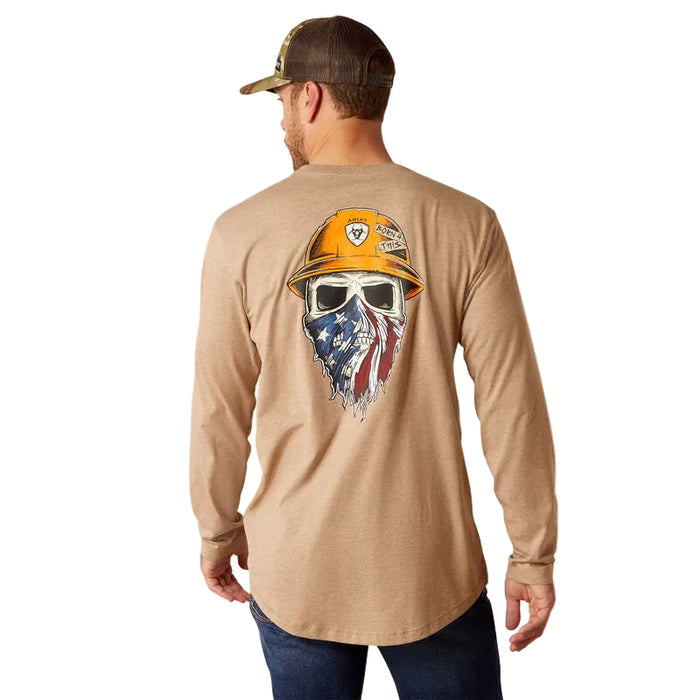Ariat Rebar Workman Born For This long sleeve t-shirt in oatmeal heather, front view