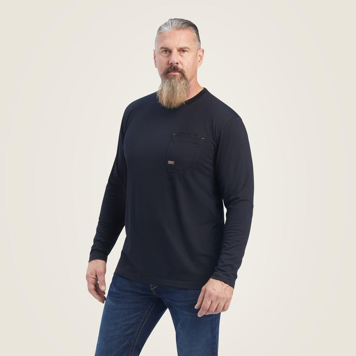 Back view of the Ariat Rebar Workman Born For This long sleeve tee with Mexico flag graphic
