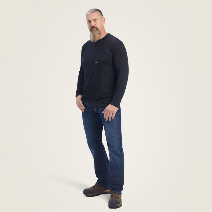 Full-length view of the Ariat Rebar Workman Born For This long sleeve tee in black