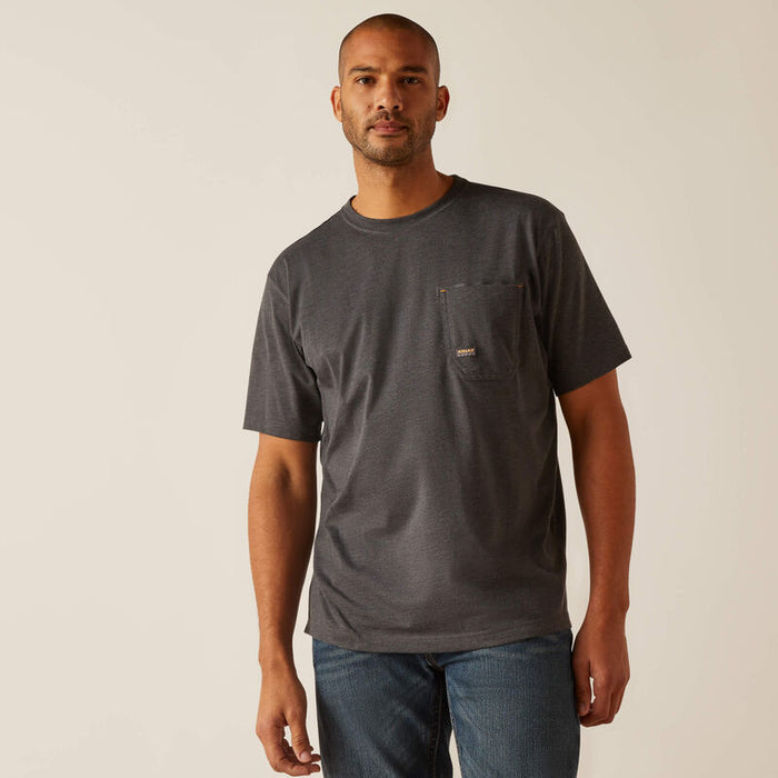 Back view of the Ariat Rebar Workman Born For This tee with Mexico flag graphic print