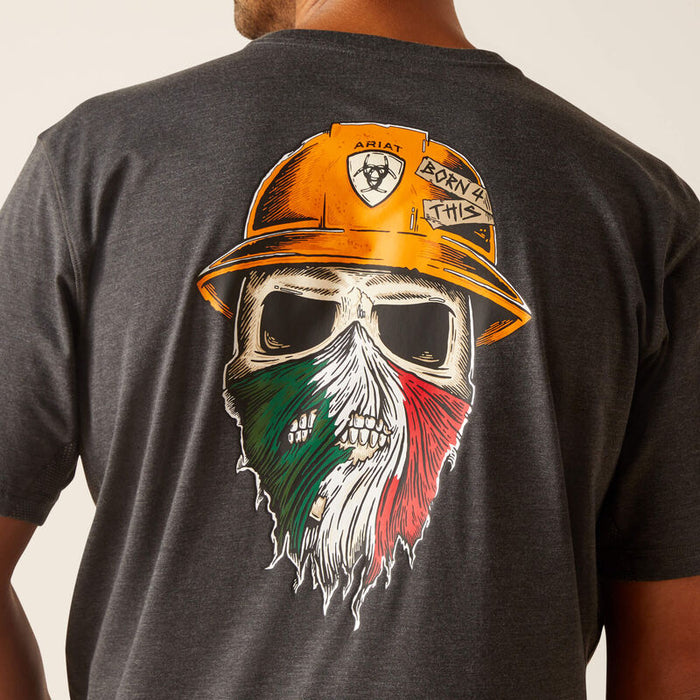 Ariat Rebar Workman Born For This short sleeve work tee in charcoal, detail product view