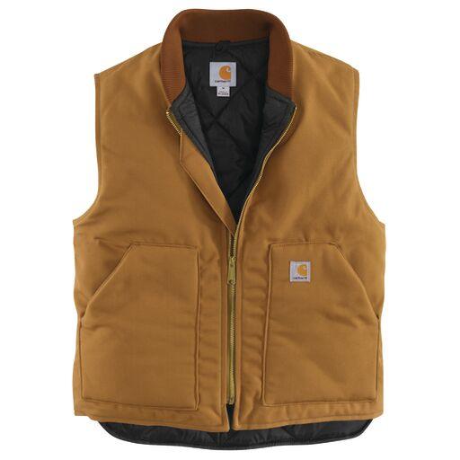 Carhartt V01 relaxed fit firm duck insulated rib collar vest in Carhartt brown, front view