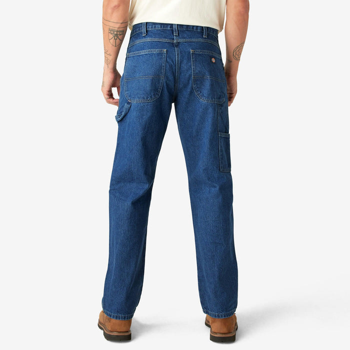 Dickies stonewashed indigo carpenter jean, second rear view of the seat and back pockets