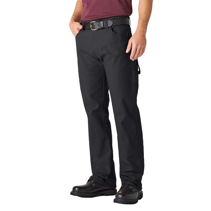 Dickies relaxed fit heavyweight duck carpenter pant in black, front view with hammer loop