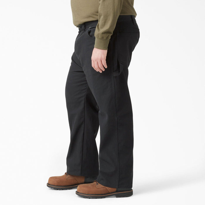 Dickies duck carpenter pant in black, big and tall fit view of the straight leg and hem