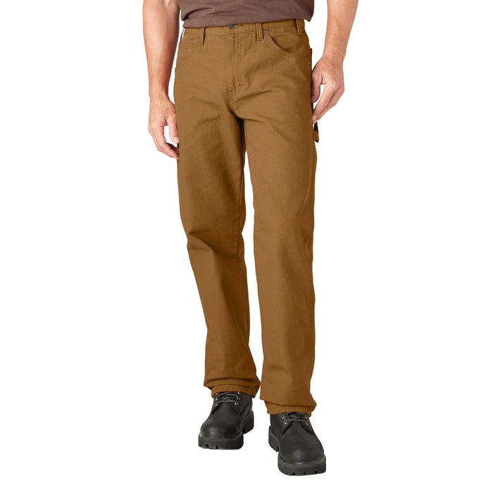 Dickies relaxed fit heavyweight duck carpenter pant in brown duck, front view with hammer loop