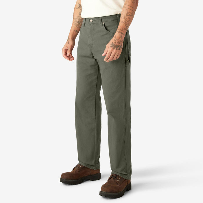 Dickies rinsed moss green duck carpenter pant, alternate view of the tool and utility pockets