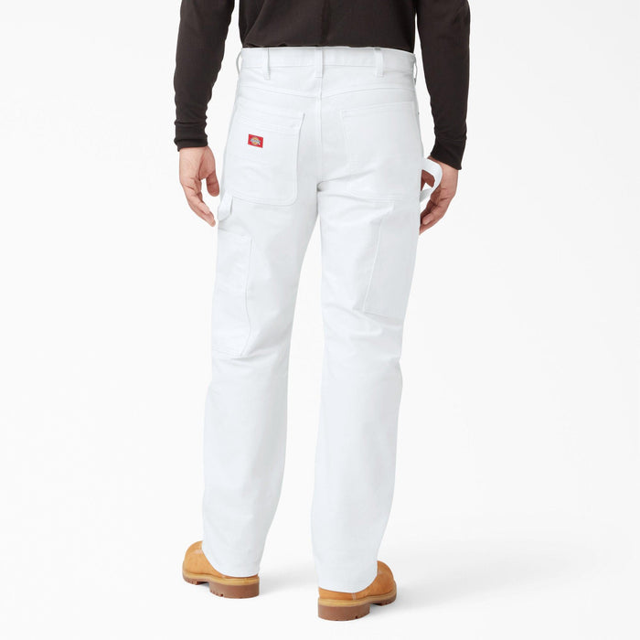 Back view of the Dickies white painter's pant showing the back pockets and straight leg