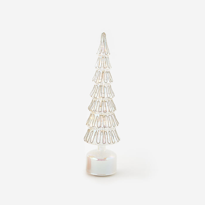 Revolving Lighted Glass Tree - Silver