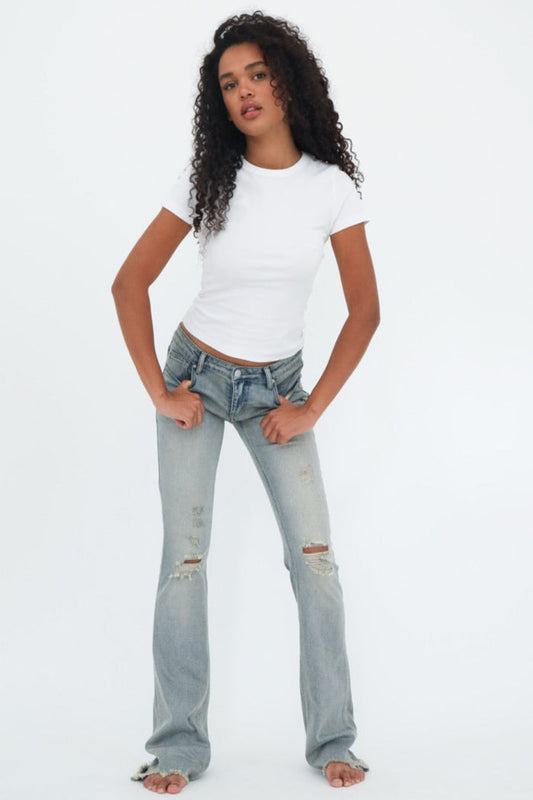 "Ripped" flared jeans light blue tall