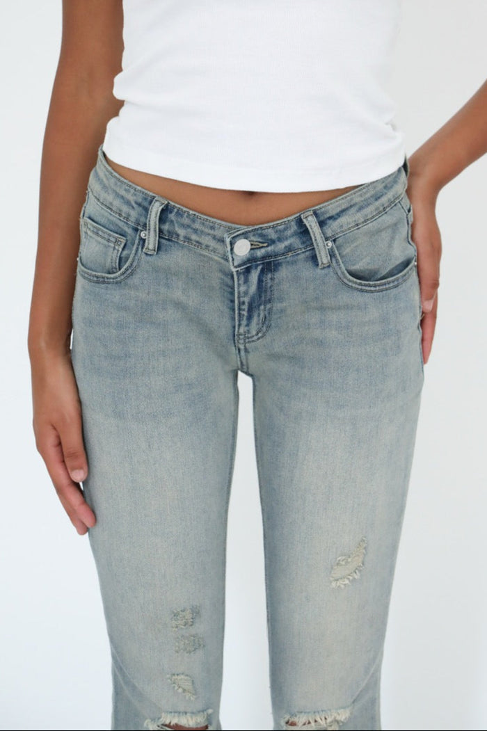 "Ripped" flared jeans light blue tall