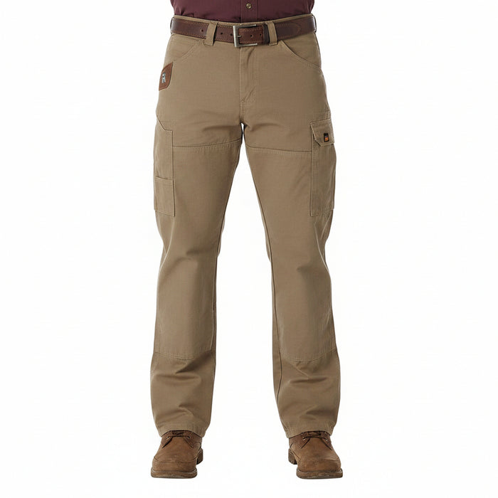 Wrangler Ripstop Ranger cargo work pant in bark brown, main view with cargo pockets