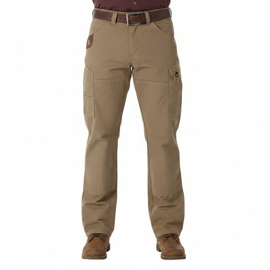 Wrangler Ripstop Ranger cargo work pant in bark brown, main view with cargo pockets