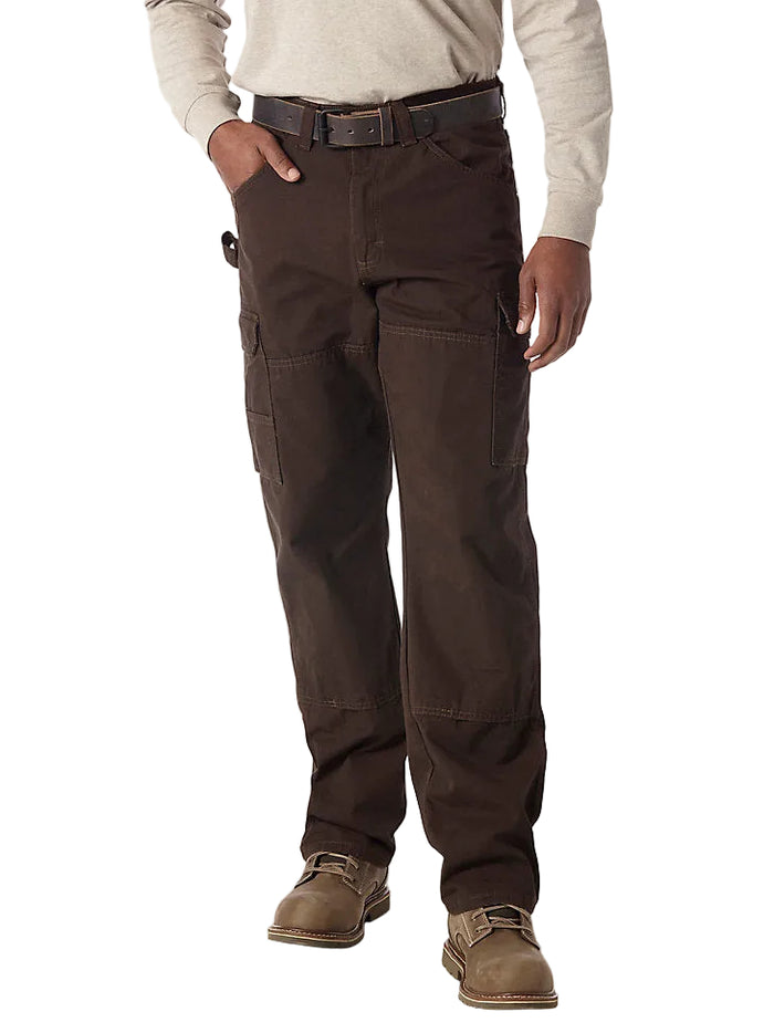 Wrangler Ripstop Ranger cargo work pant in dark brown, main view with cargo pockets