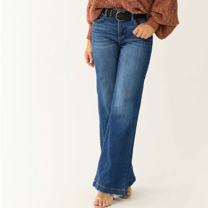 Risen Dark Wash Tummy Control Wide Leg Jeans - 260 Broadway Boutique