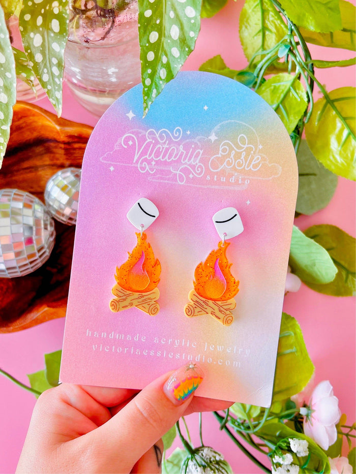 Roasting Marshmallow Campfire Earrings
