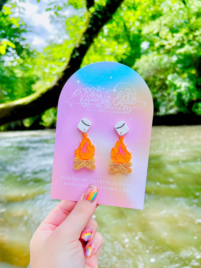 Roasting Marshmallow Campfire Earrings