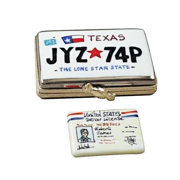 Texas License Plate with Removable Driver's License Porcelain Limoges united states French Trinket Box