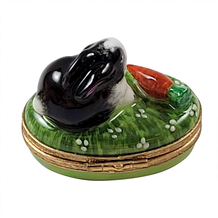 Black and White Rabbit w Carrot Porcelain Limoges farm rabbit mouse limoges box French Trinket Box