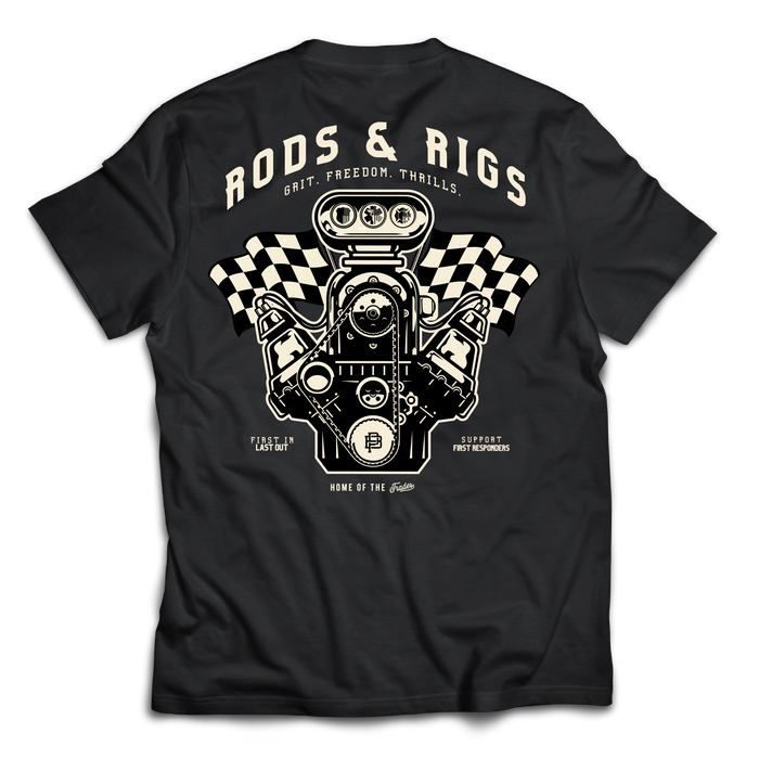 Purpose-Built Rods and Rigs charity tee in black