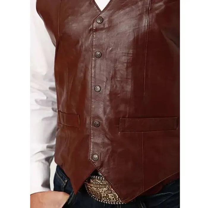 Roper Lamb Nappa Vest (Dark Brown) - Men's Vest