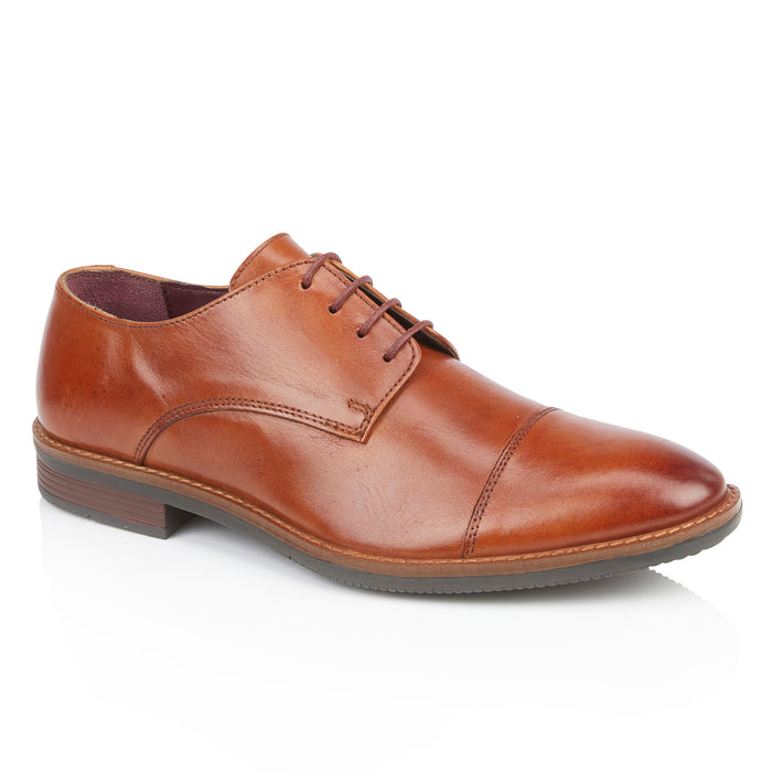 Rufus Leather Toe Cap Derby Shoes - Tan