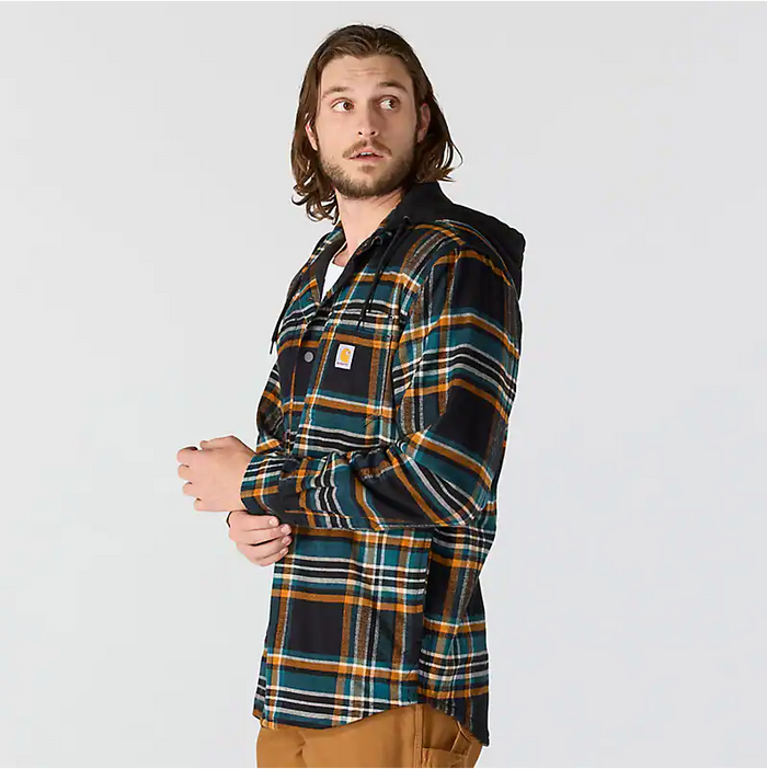 Carhartt flannel fleece lined hooded shirt jacket in black, additional product image