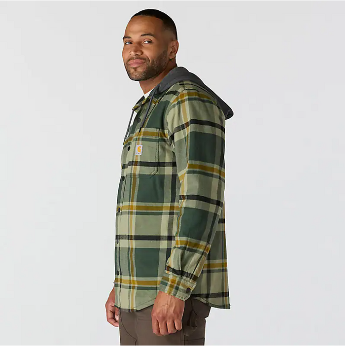 Carhartt flannel fleece lined hooded shirt jacket in forestry green, additional product image
