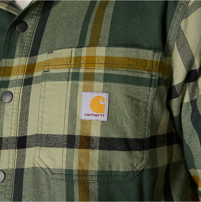 Rugged Flex Relaxed Fit Flannel Fleece Lined Hooded Shirt Jacket - Forestry Green