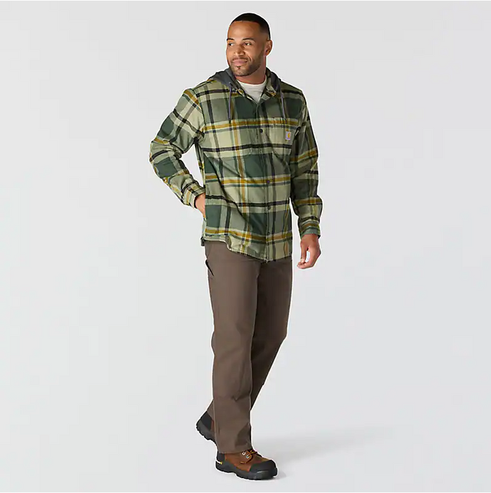 Rugged Flex Relaxed Fit Flannel Fleece Lined Hooded Shirt Jacket - Forestry Green