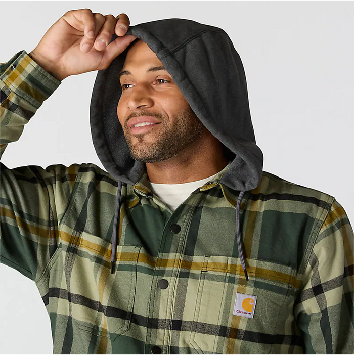 Rugged Flex Relaxed Fit Flannel Fleece Lined Hooded Shirt Jacket - Forestry Green