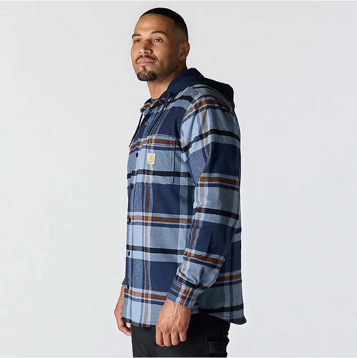 Carhartt flannel fleece lined hooded shirt jacket in navy, additional product image
