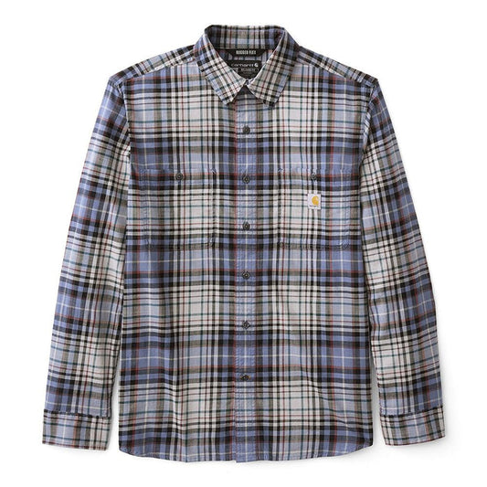 Carhartt Rugged Flex relaxed fit lightweight long-sleeve plaid shirt in faded navy