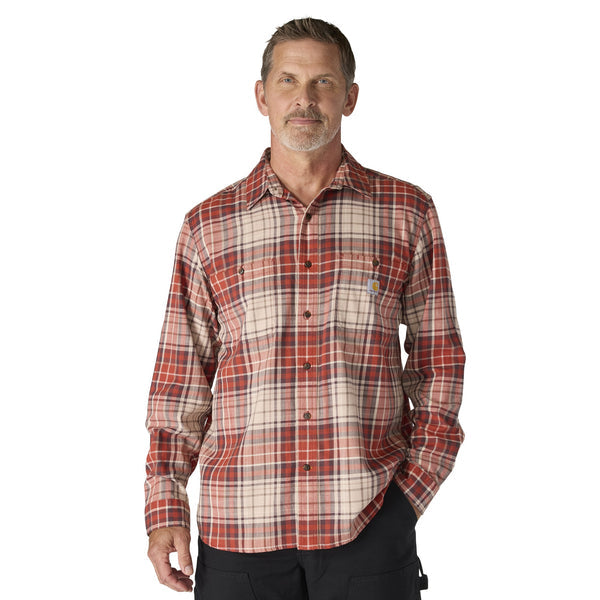 Carhartt Rugged Flex relaxed fit lightweight long-sleeve plaid shirt in spice red
