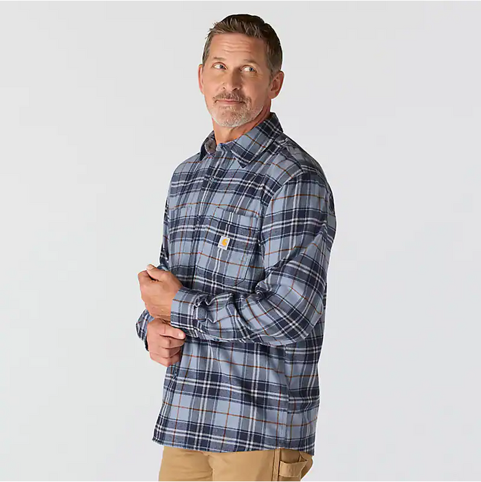 Carhartt midweight long-sleeve plaid shirt in light faded navy, additional product image