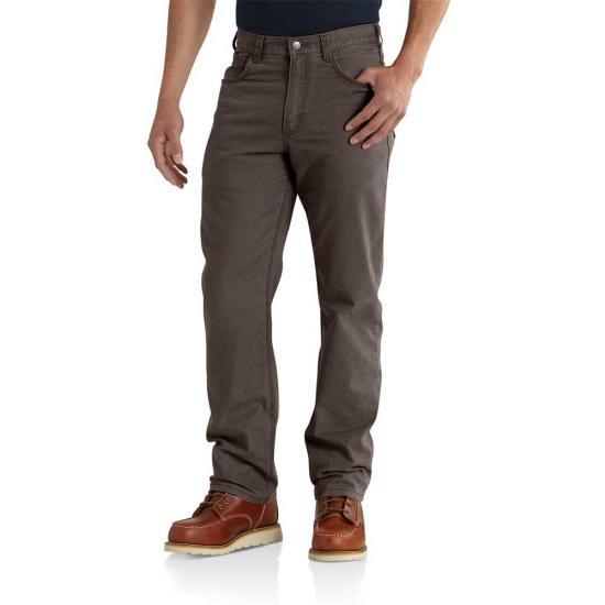 Carhartt Rugged Flex Rigby 5 pocket work pant in dark coffee, extended waist sizes