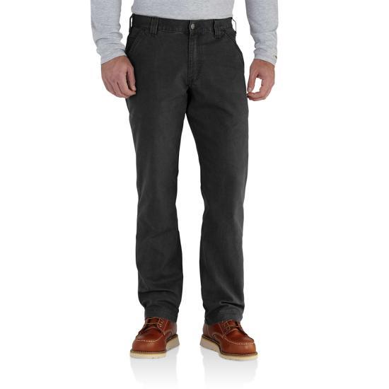 Carhartt Rugged Flex Rigby relaxed fit work pant in black, shown on a plain background