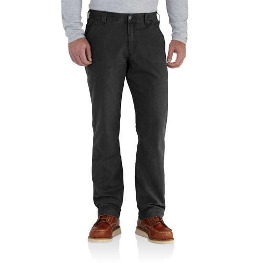 Carhartt Rugged Flex Rigby relaxed fit work pant in black, shown on a plain background