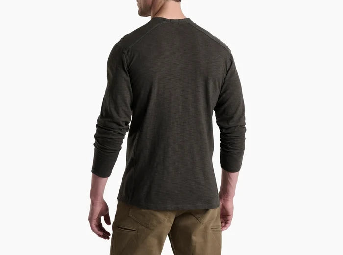 Back view of the Kuhl Rukus long sleeve henley shirt in carbon