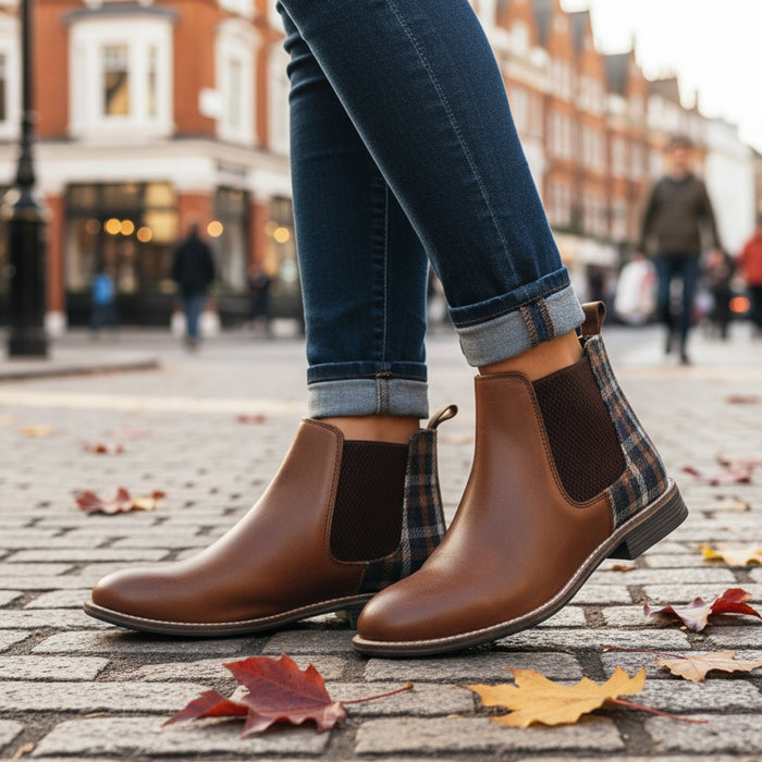 Sadie Leather Chelsea Boots - Tan Tweed
