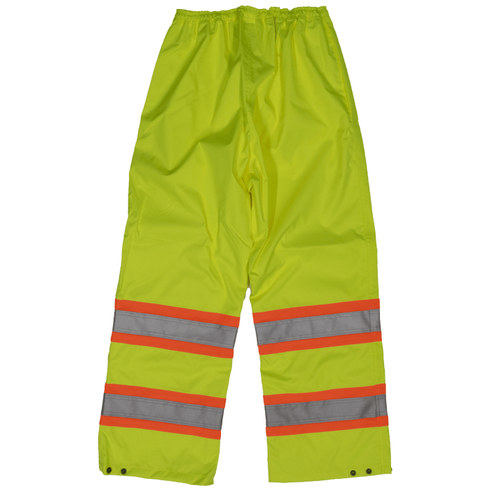 Tough Duck safety rain waist pant in solid green, extended sizing, back view