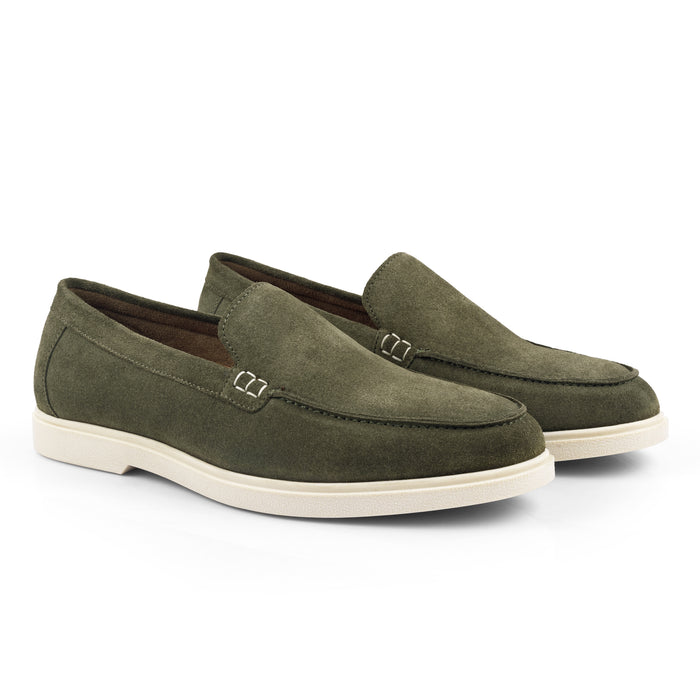 San-Mauro Suede Leather Apron Loafers - Green